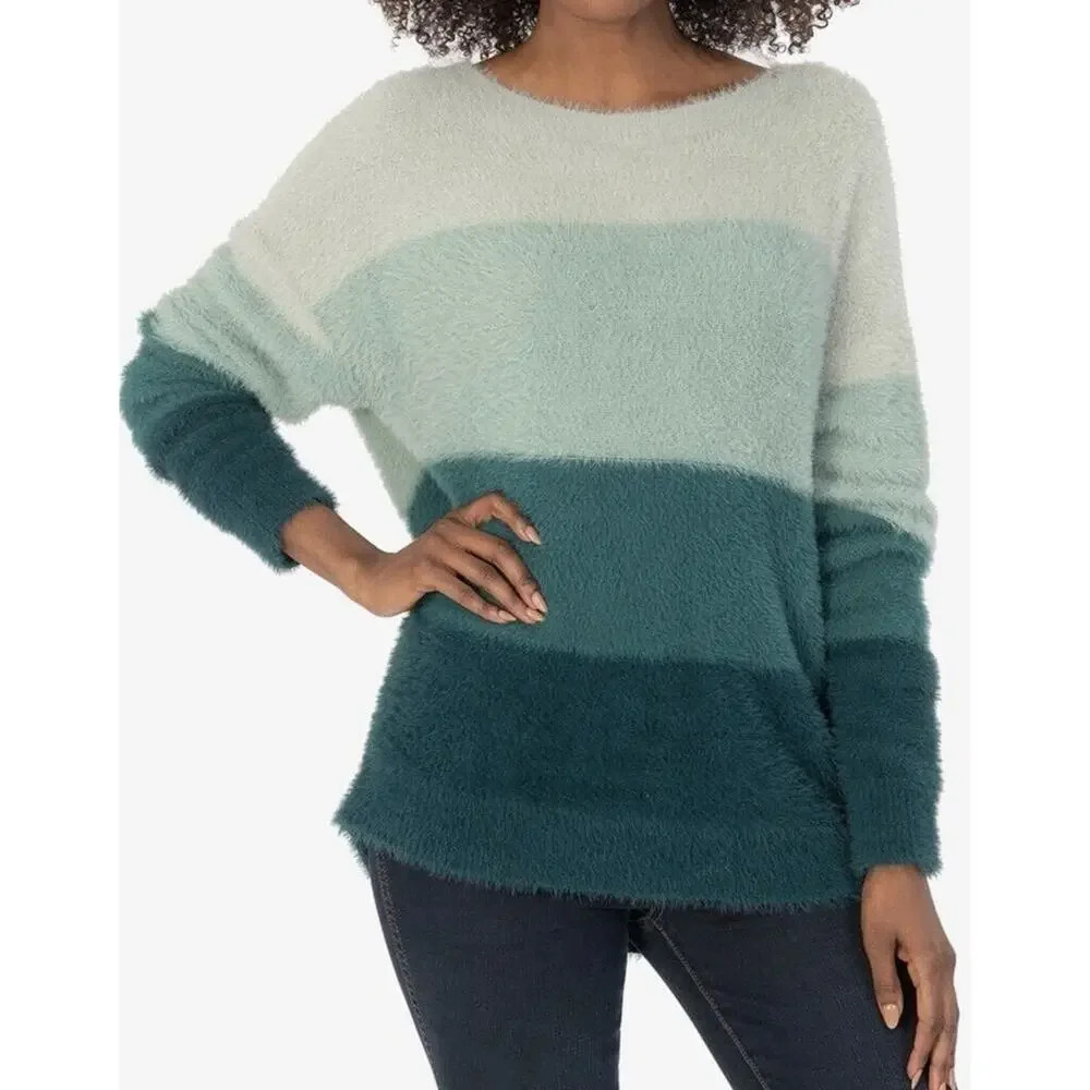 KUT From The Cloth Maisie Scoop Neck Sweater Fuzzy Colorblock Size XS KS24901
